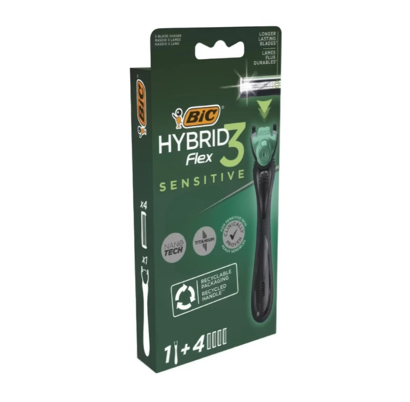 BIC FLEX 3 HYBRID — 3 пичокли альмаштириладиган кыррали устара (4 дона кассета билан)