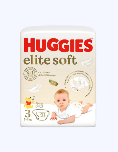 Huggies Elite Soft 3 (5–9 кг) – 21 дона х 8 гадок