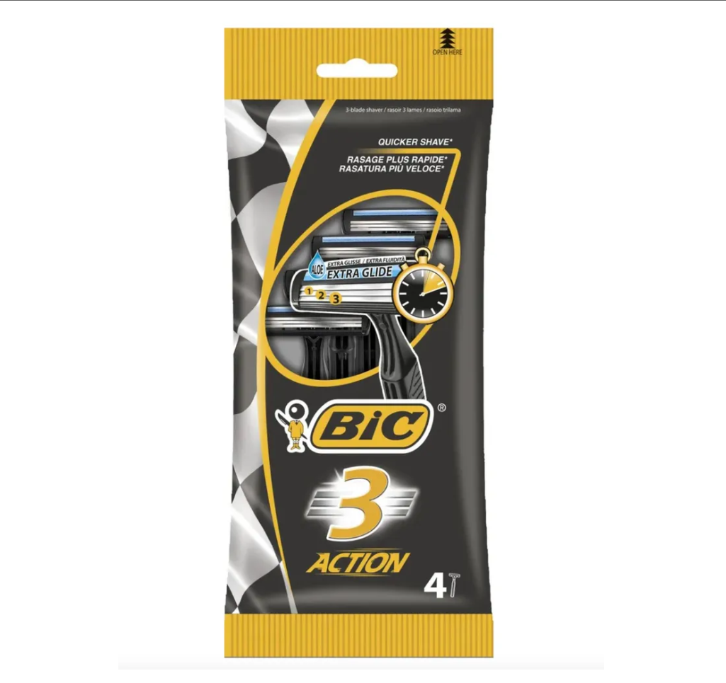 BIC 3 Action – Uch pichoqli erkaklar uchun soqol olish stanogi, 4 дона