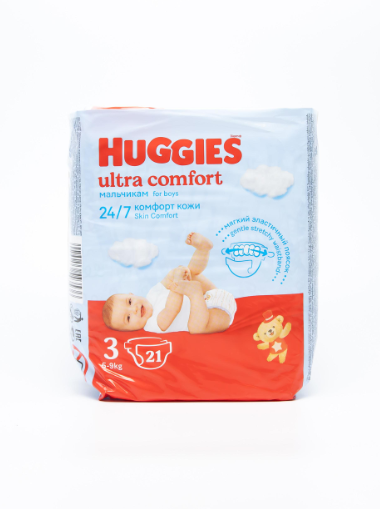 Huggies Ultra Comfort 3 (5–9 кг) – o'g'il bolalar uchun podguzniklar, 21 дона x 8 штук