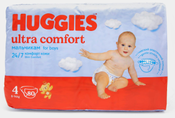 Huggies Ultra Comfort 4 (8–14 kg) – o‘g‘il bolalar uchun podguzniklar, 80 dona x 2 qadoq